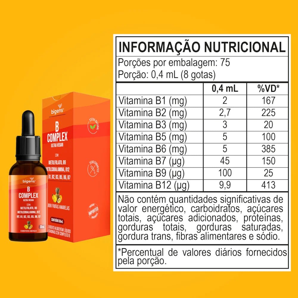 B Complex Gotas | B9, B12, B1, B2, B3, B5, B6 e B7 30ml - Bigens