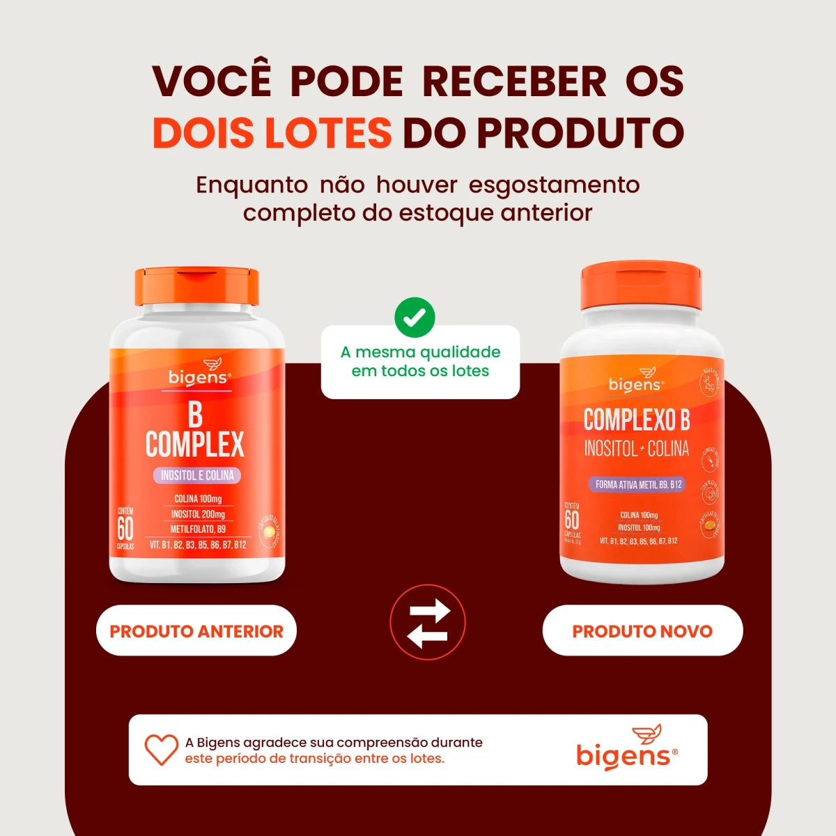 B Complex Inositol e Colina Complexo B 60 Cápsulas - Complexo B - Bigens