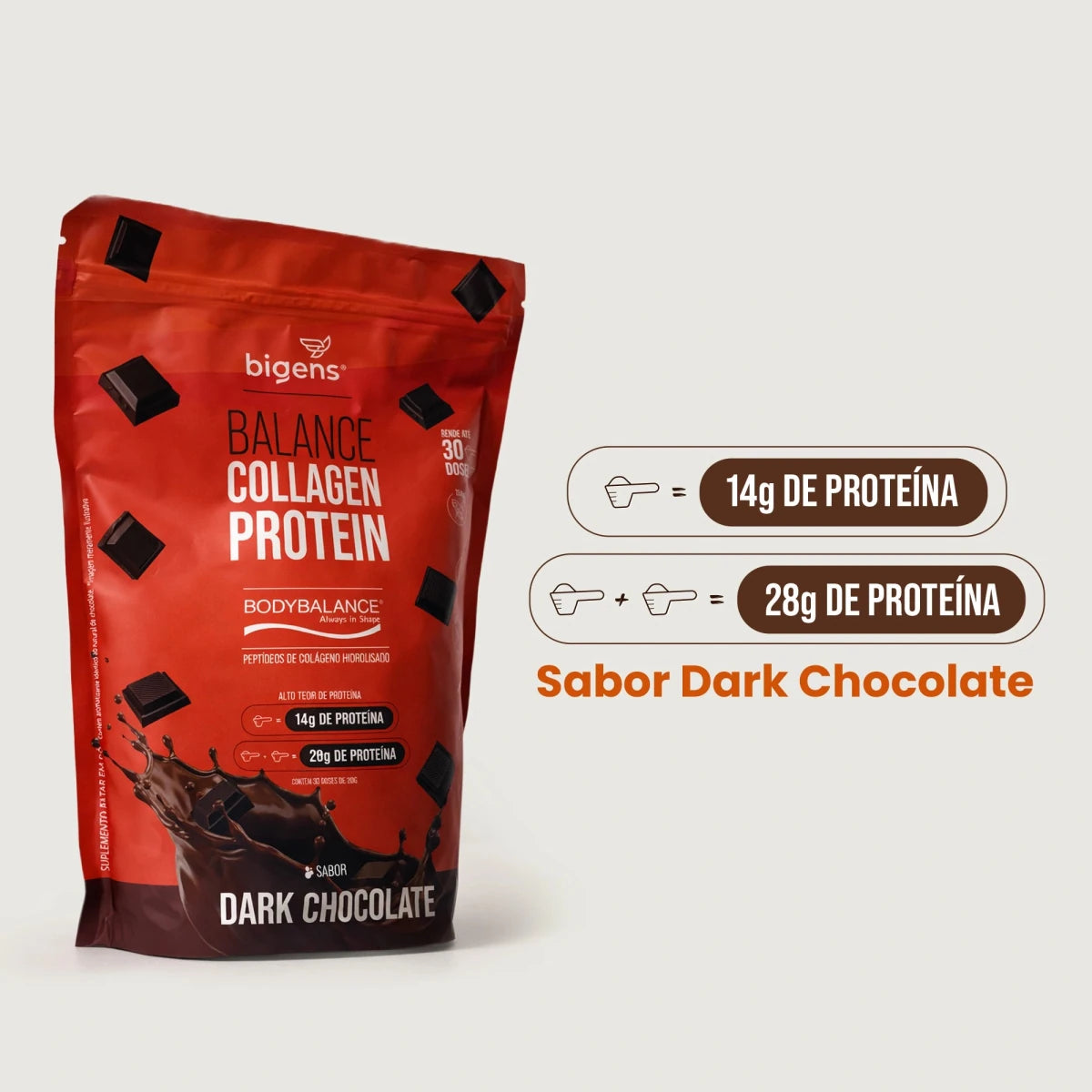 Balance Collagen Protein Dark Chocolate | BodyBalance® Peptídeos de Colágeno Hidrolisado 600g - Bigens