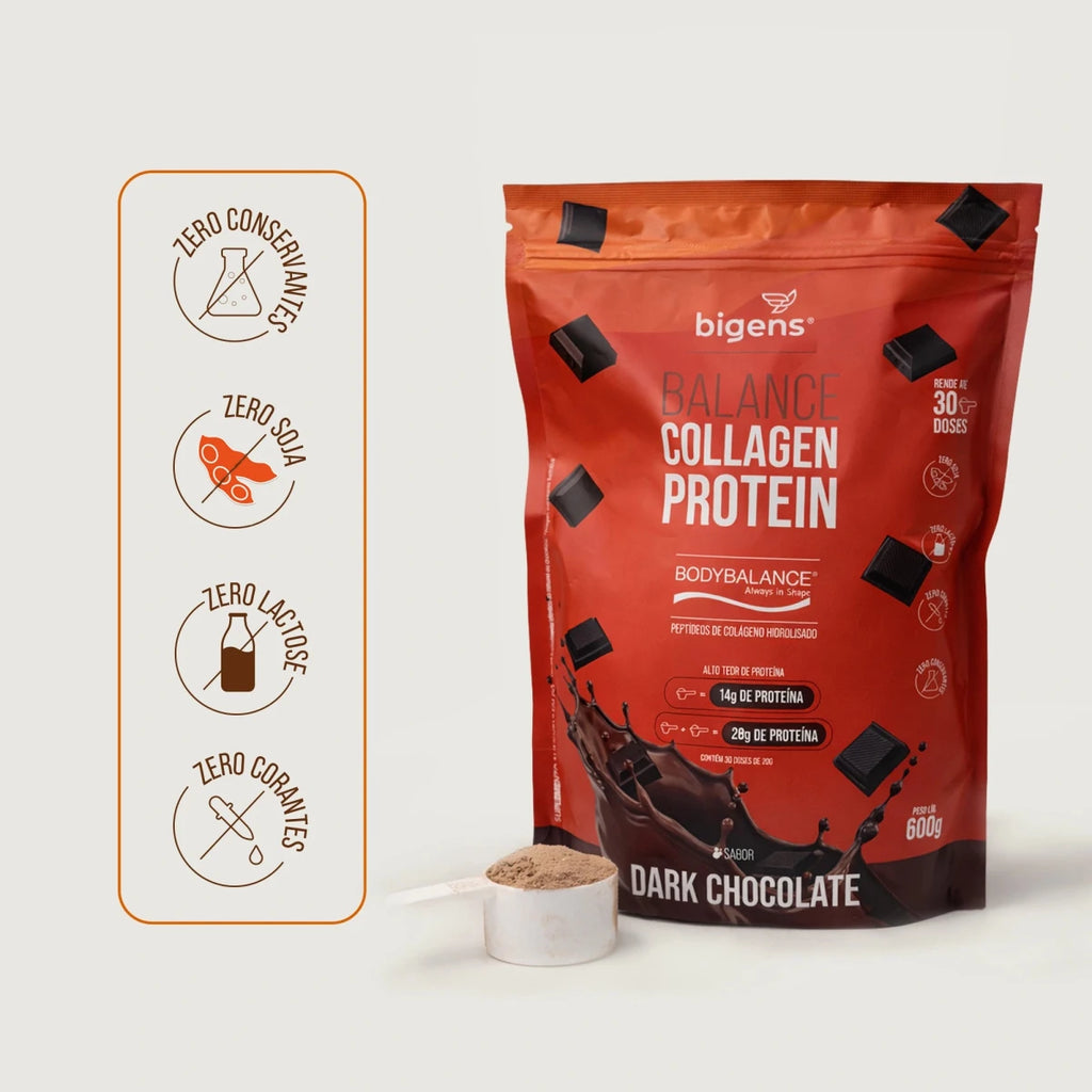 Balance Collagen Protein Dark Chocolate | BodyBalance® Peptídeos de Colágeno Hidrolisado 600g - Bigens