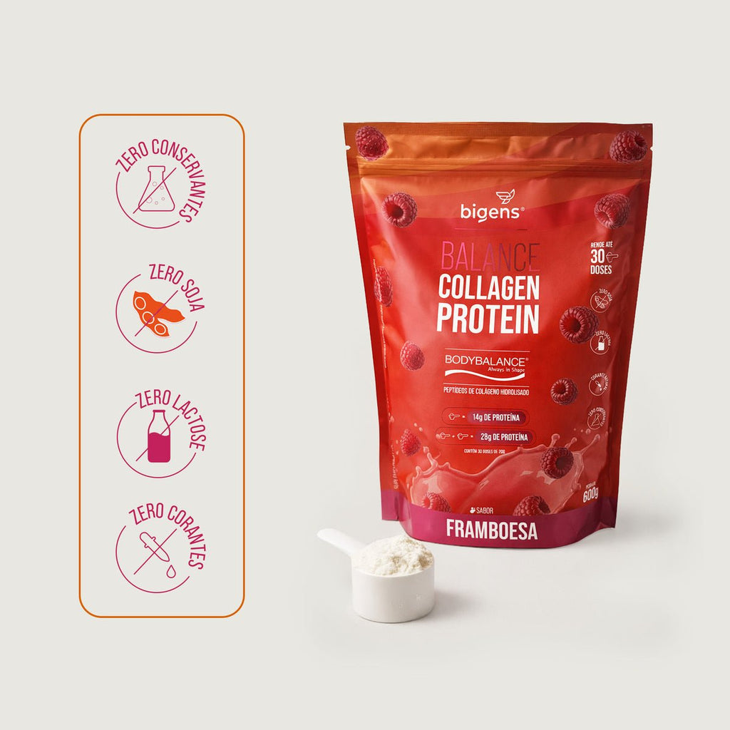 Balance Collagen Protein Framboesa | BodyBalance® Peptídeos de Colágeno Hidrolisado 600g - Bigens