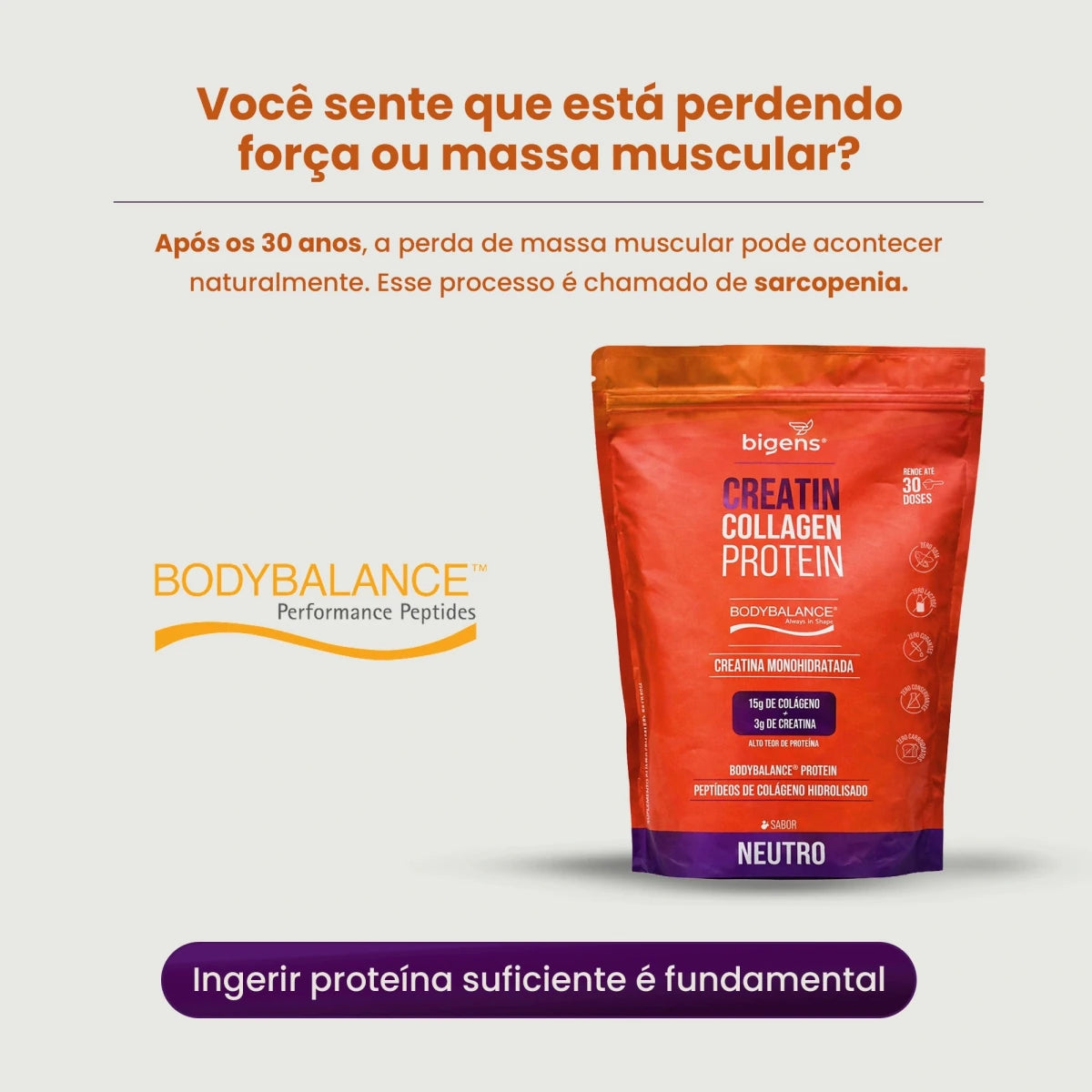 Balance Creatin Collagen Protein Neutro | BodyBalance® Peptídeos de Colágeno Hidrolisado 550g - Bigens
