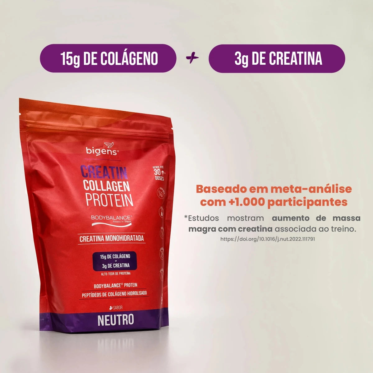 Balance Creatin Collagen Protein Neutro | BodyBalance® Peptídeos de Colágeno Hidrolisado 550g - Bigens