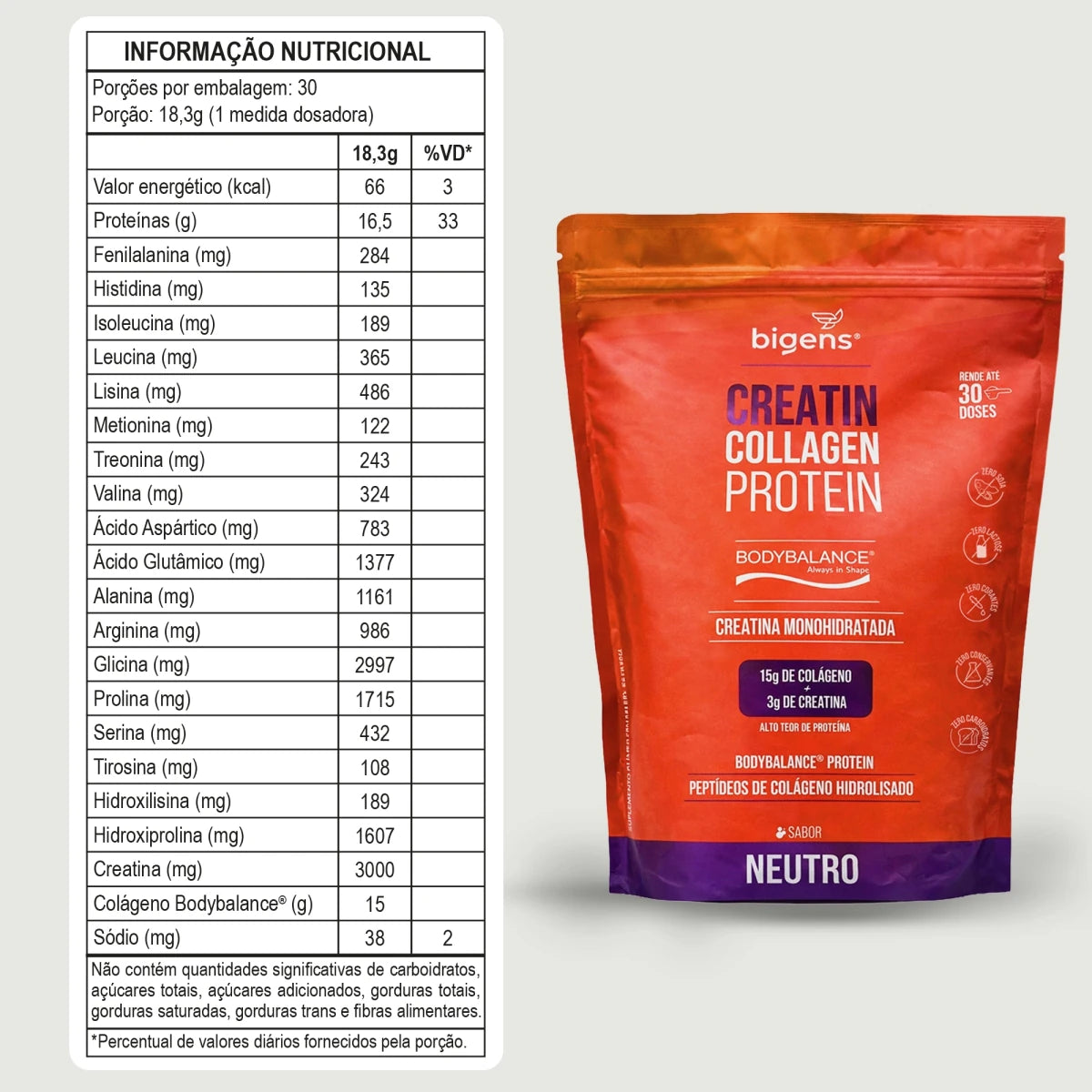 Balance Creatin Collagen Protein Neutro | BodyBalance® Peptídeos de Colágeno Hidrolisado 550g - Bigens