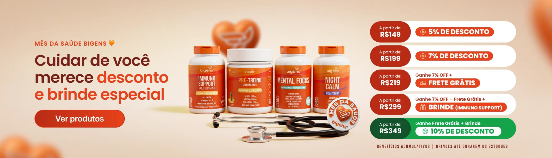 Mês da Saúde Bigens: cuidar de você merece desconto e brinde especial. Aproveite!