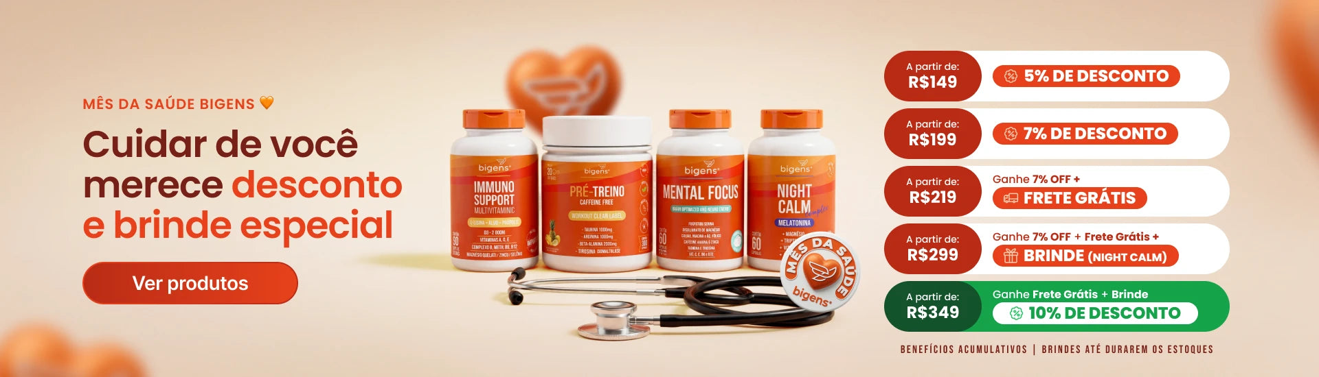 Mês da Saúde Bigens: cuidar de você merece desconto e brinde especial. Aproveite!