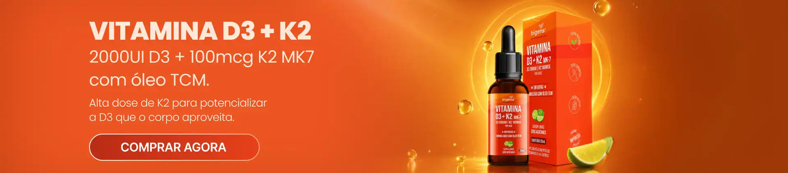 Vitamina D3 + K2 MK7 Gotas | Sabor Limão 20ml