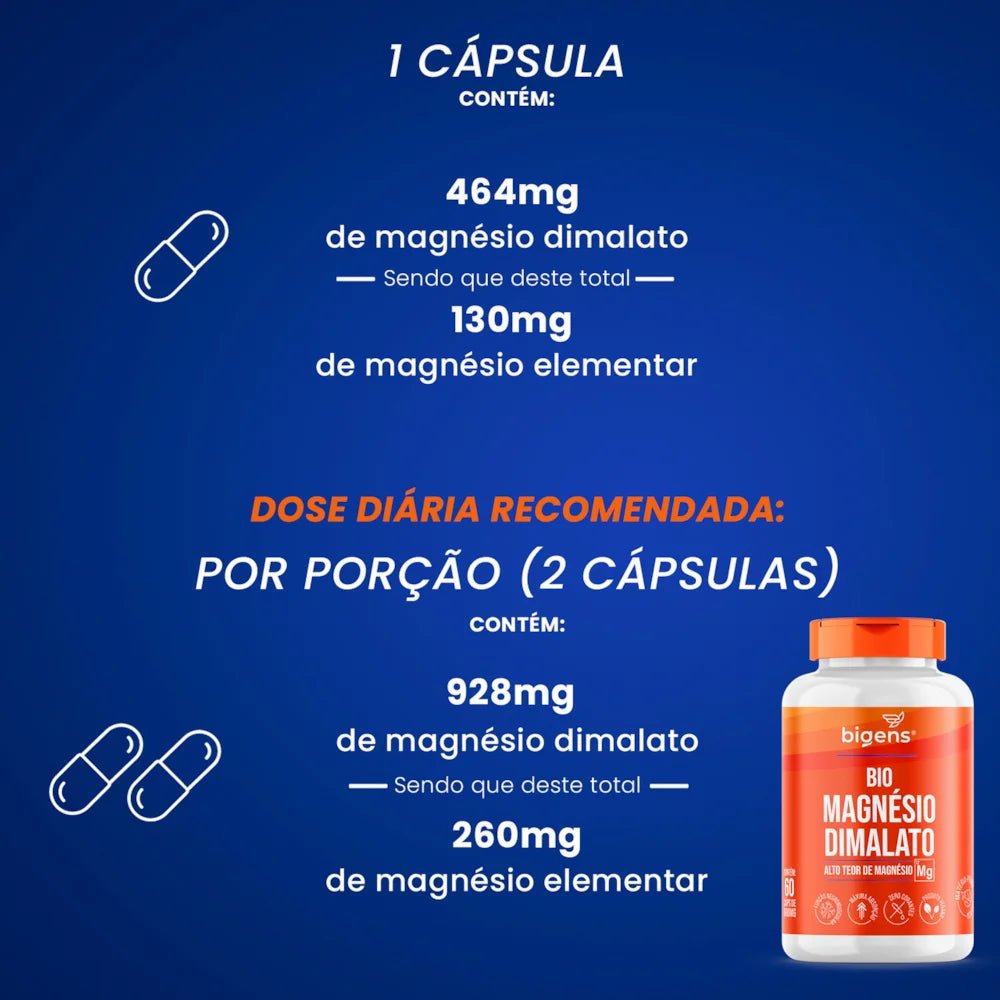 Bio Magnésio Dimalato | 250mg de Magnésio Elementar 60 Cápsulas - Bigens