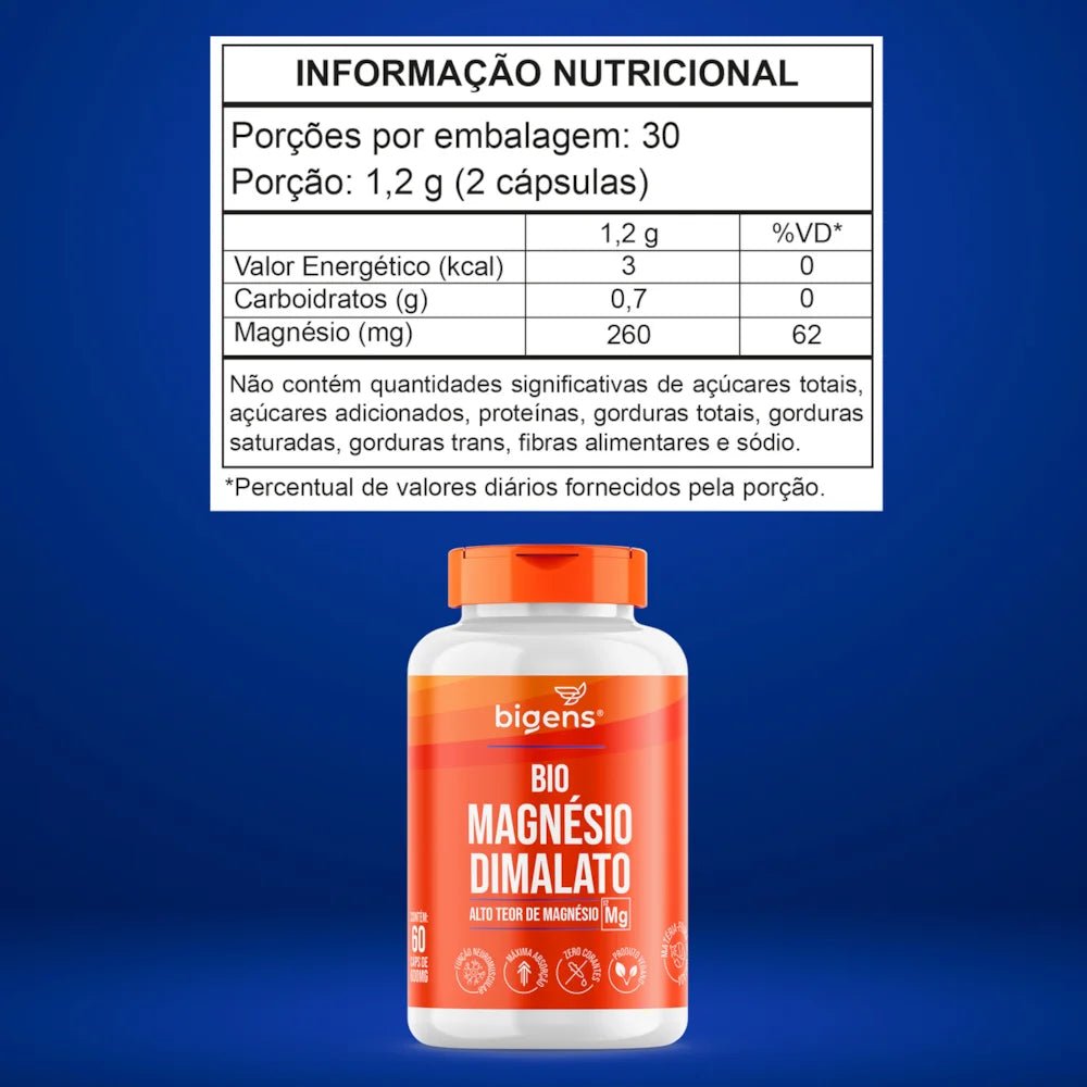 Bio Magnésio Dimalato | 250mg de Magnésio Elementar 60 Cápsulas - Bigens