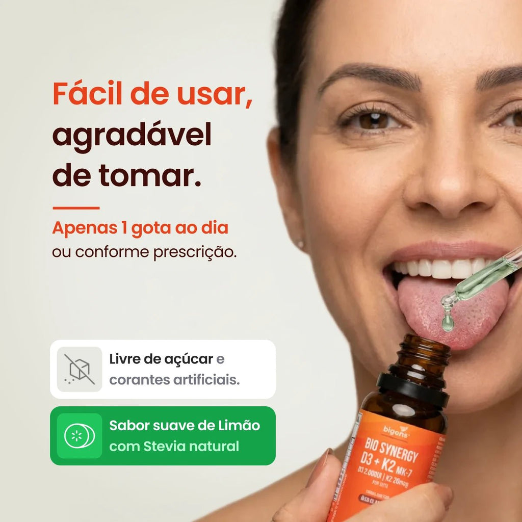 Bio Synergy | D3 2000ui + K2 Mk7 20mcg, vitamina A, D E e K, Sabor Limão, 20mL - Bigens