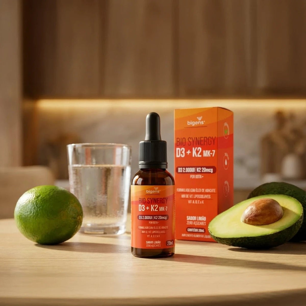 Bio Synergy | D3 2000ui + K2 Mk7 20mcg, vitamina A, D E e K, Sabor Limão, 20mL - Bigens