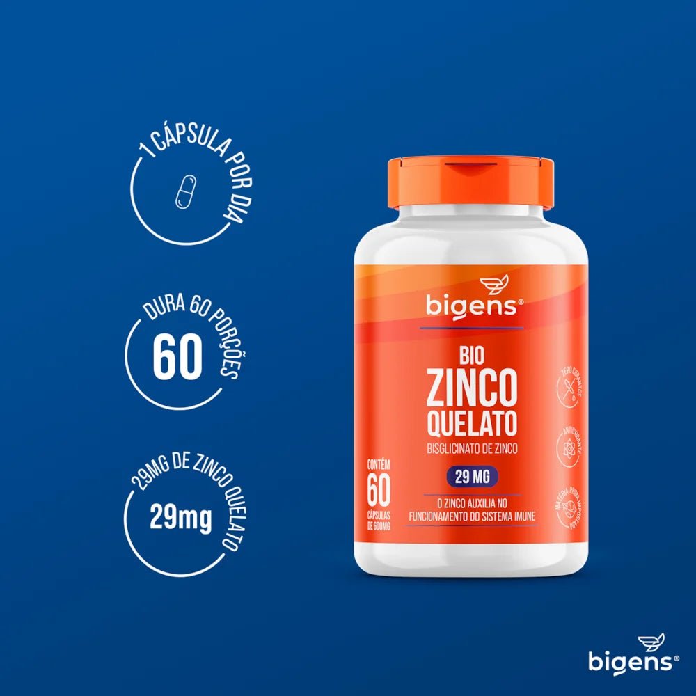 Bio Zinco Quelato | 29mg Bisglicinato de Zinco 60 Cápsulas - Bigens