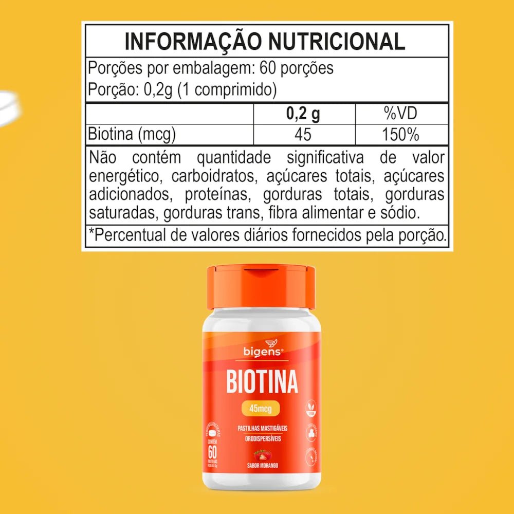 Biotina 60 | 45mcg 60 Pastilhas Mastigáveis - Bigens
