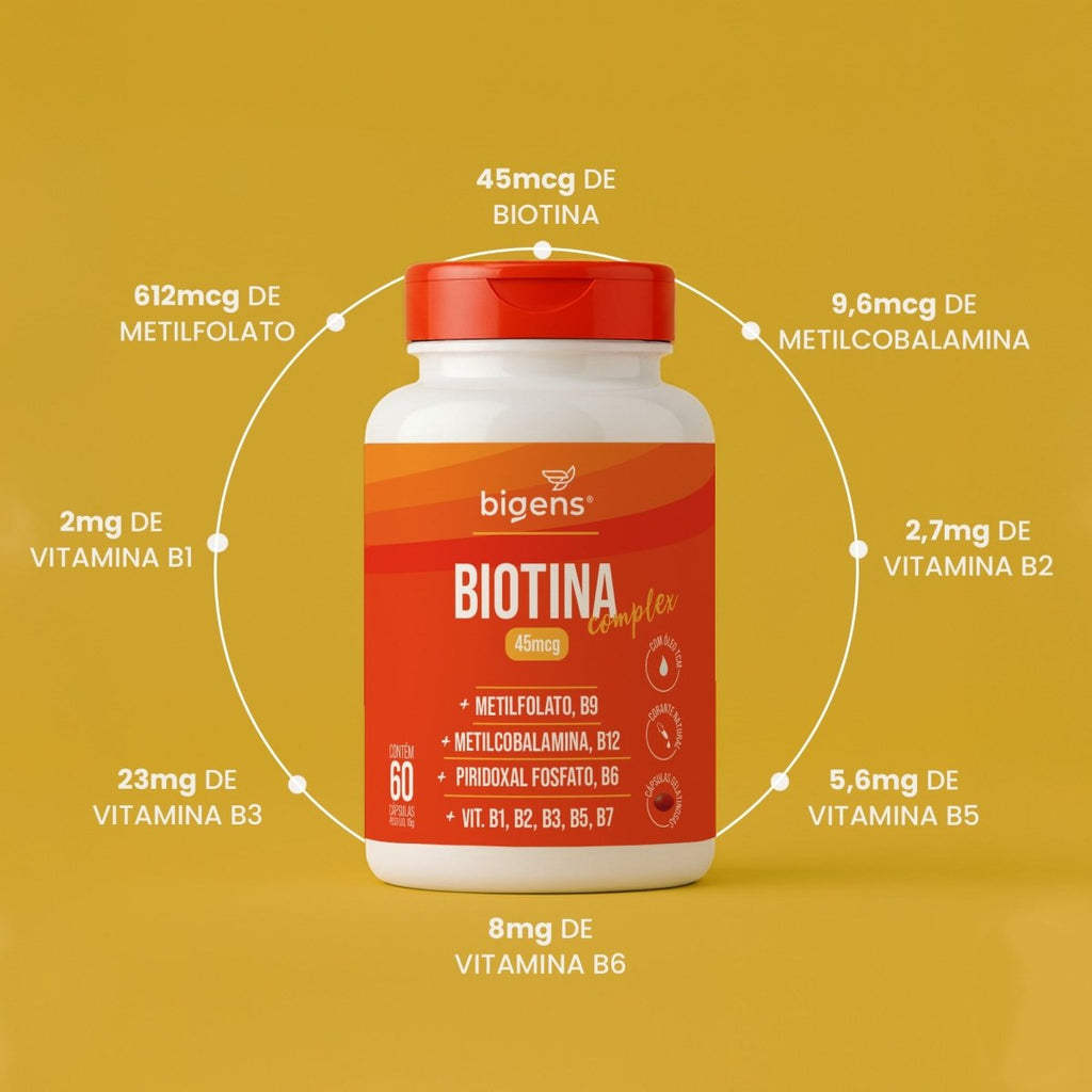Biotina Complex | 45mcg Vitaminas do Complexo B + TCM 60 Cápsulas - Bigens