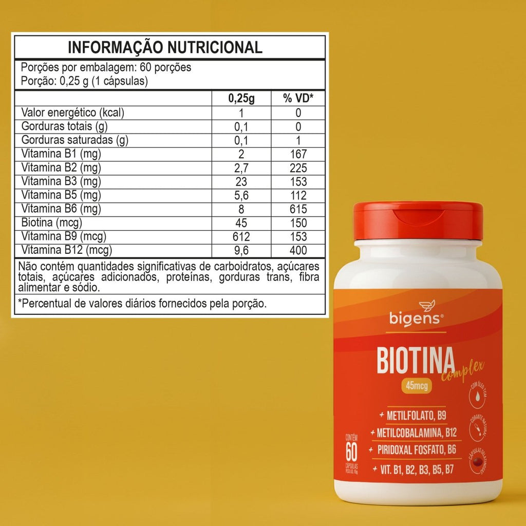Biotina Complex | 45mcg Vitaminas do Complexo B + TCM 60 Cápsulas - Bigens
