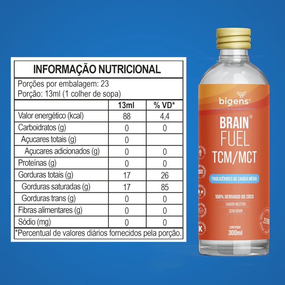 Brain Fuel TCM 100% Óleo de Coco 300ml - Bigens