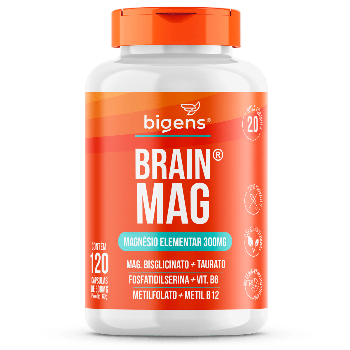 Brain Mag 2.0 | Magnésio + Forfatidilserina + B6, B9, B12 120 Cápsulas - Bigens