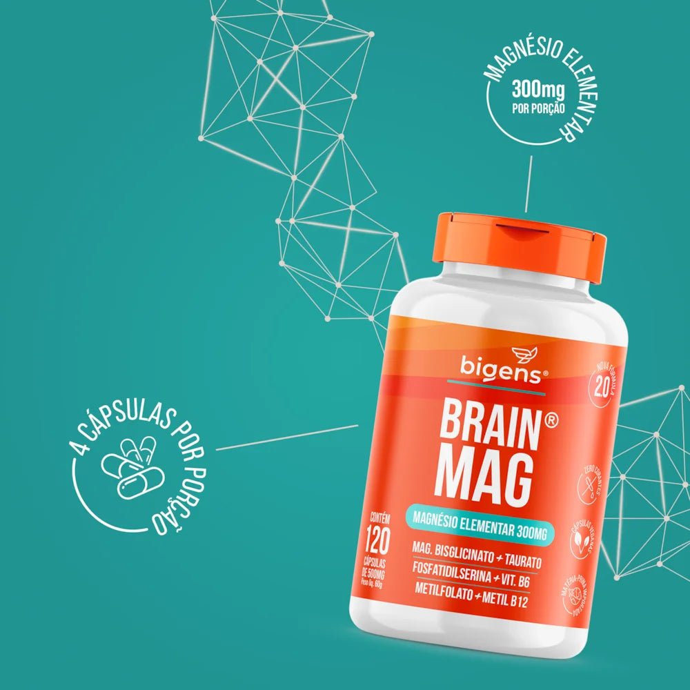 Brain Mag 2.0 | Magnésio + Forfatidilserina + B6, B9, B12 120 Cápsulas - Bigens