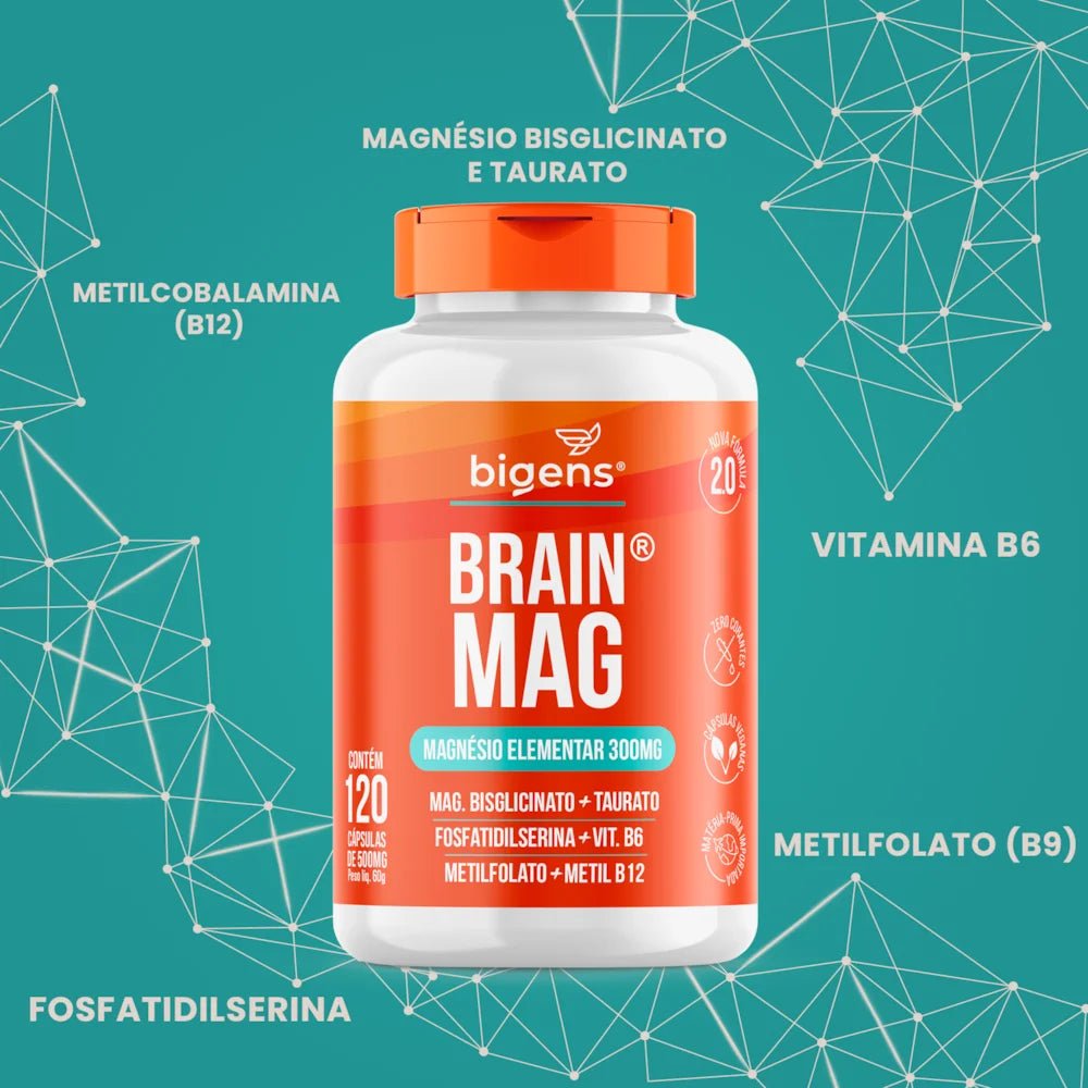 Brain Mag 2.0 | Magnésio + Forfatidilserina + B6, B9, B12 120 Cápsulas - Bigens