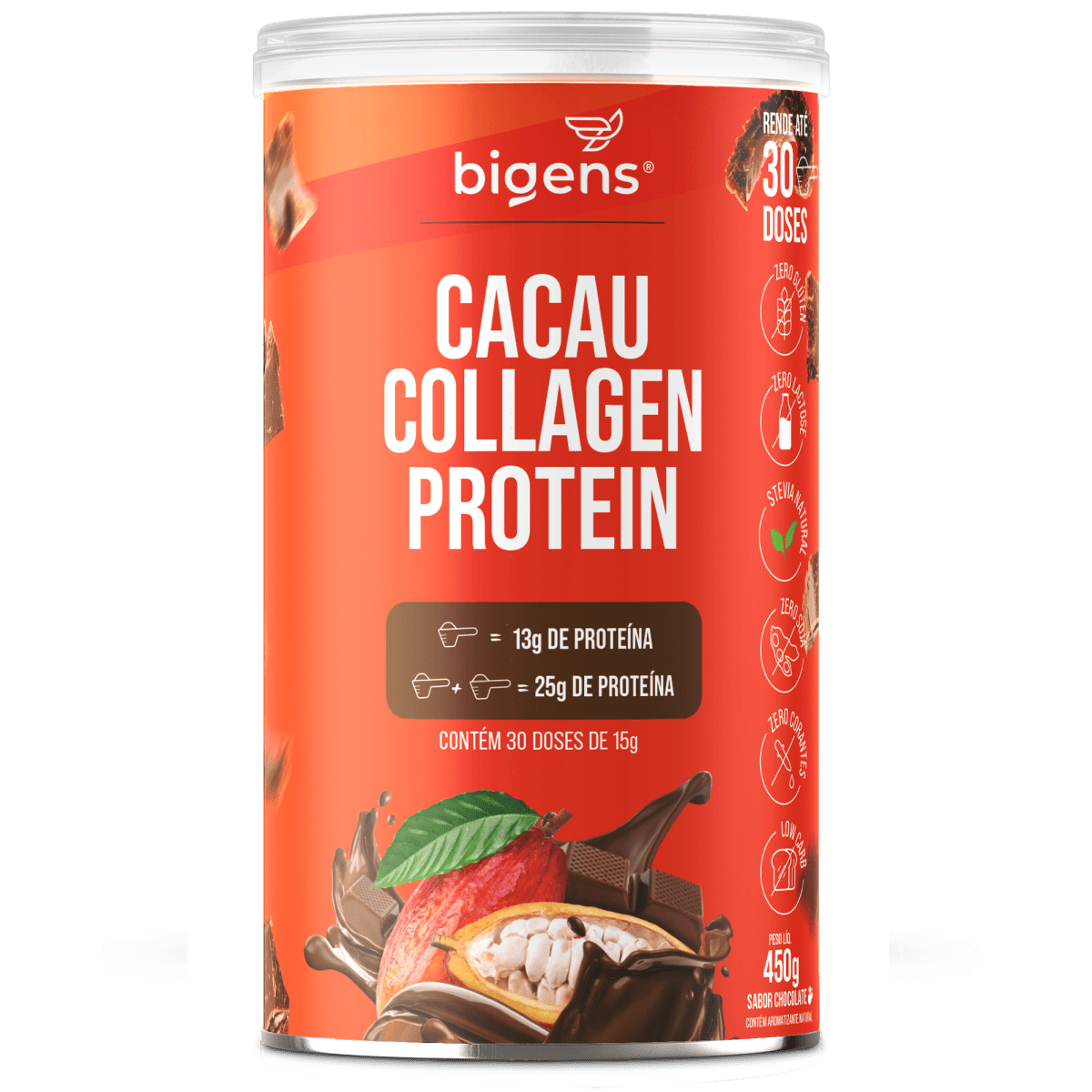 Cacau Collagen Protein | Até 25g de Proteína 450g - Bigens