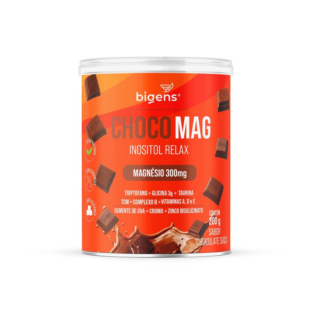 Choco Mag Inositol Relax | Sabor Chocolate Suíço, Magnésio 300mg, 200g - Magnésio - Bigens