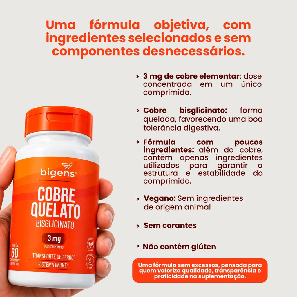 Cobre Quelato 500mg 60 Cápsulas - Minerais - Bigens