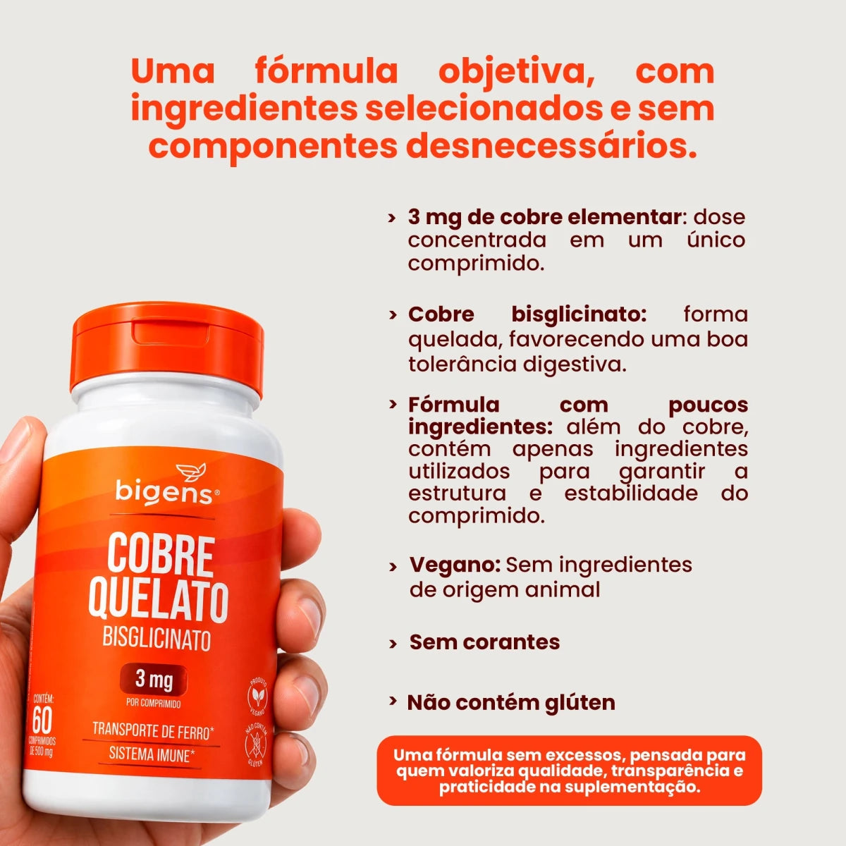 Cobre Quelato 500mg 60 Cápsulas - Minerais - Bigens