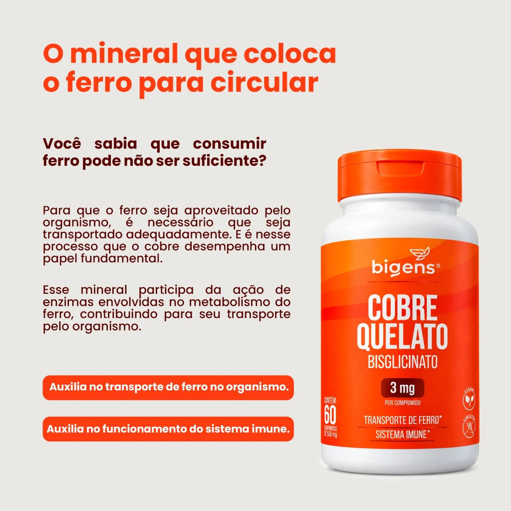 Cobre Quelato 500mg 60 Cápsulas - Minerais - Bigens