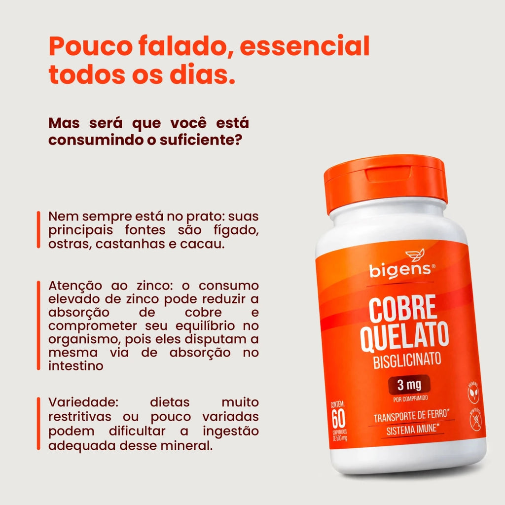Cobre Quelato 500mg 60 Cápsulas - Minerais - Bigens