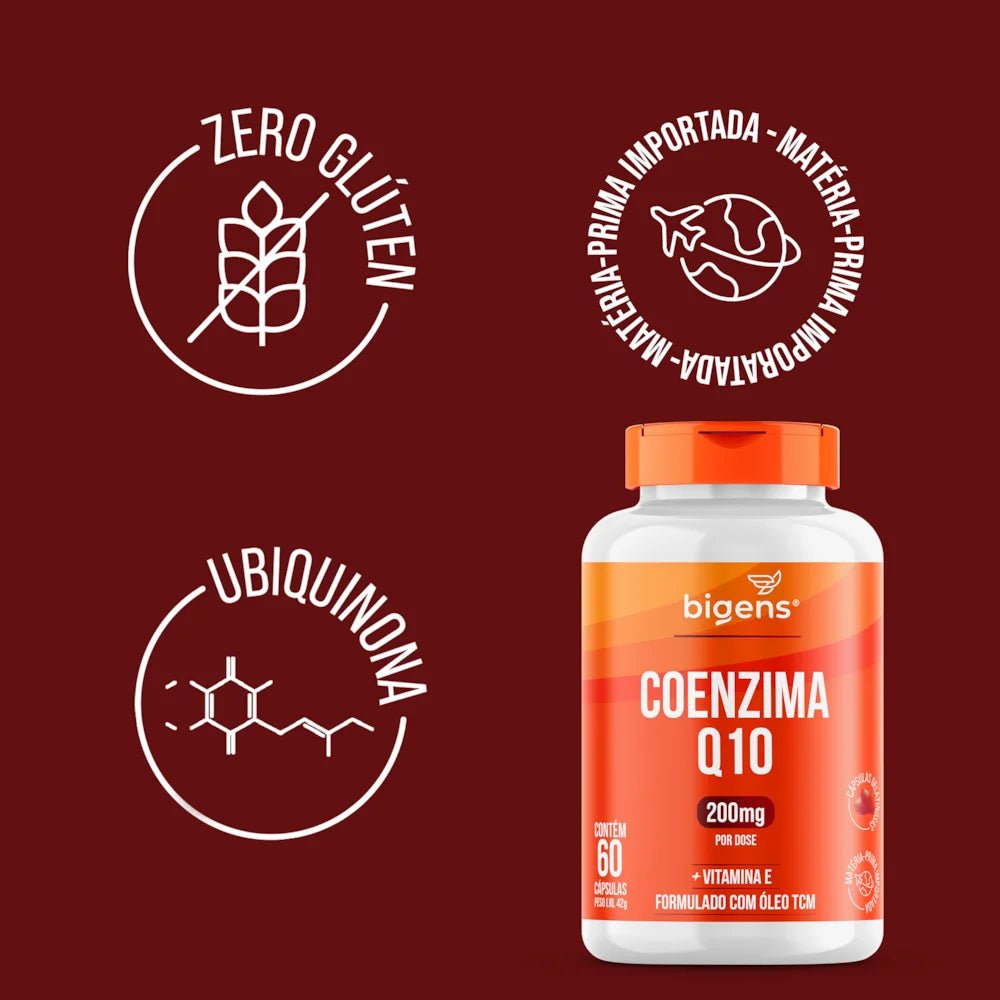 Coenzima Q10 200mg | +Vitamina E 60 Cápsulas - Bigens