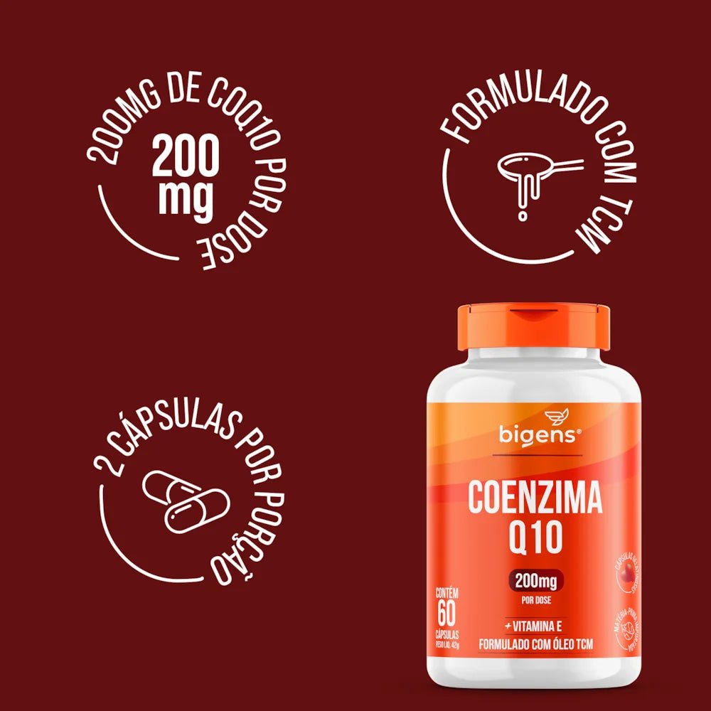 Coenzima Q10 200mg | +Vitamina E 60 Cápsulas - Bigens