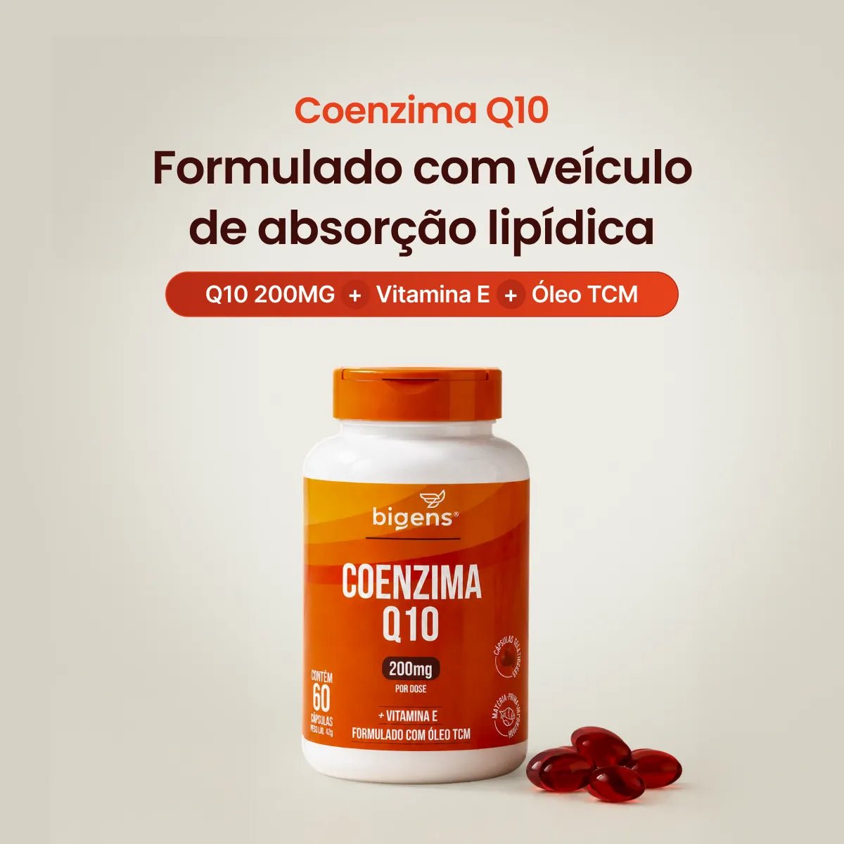 Coenzima Q10 200mg | +Vitamina E 60 Cápsulas - Vitaminas Isoladas - Bigens