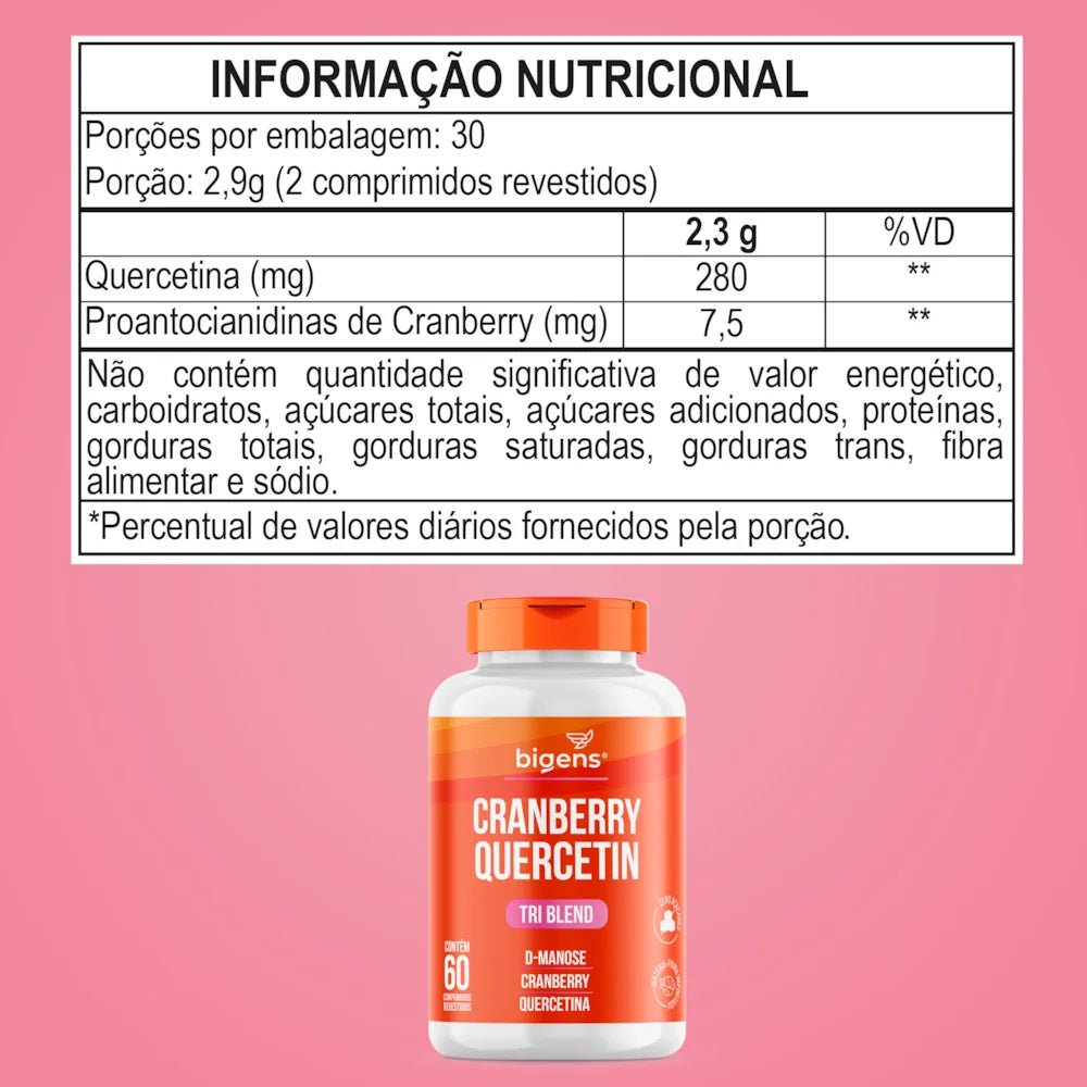 Cranberry Quercetin | D - Manose + Cranberry + Quercetina 60 Comprimidos - Bigens
