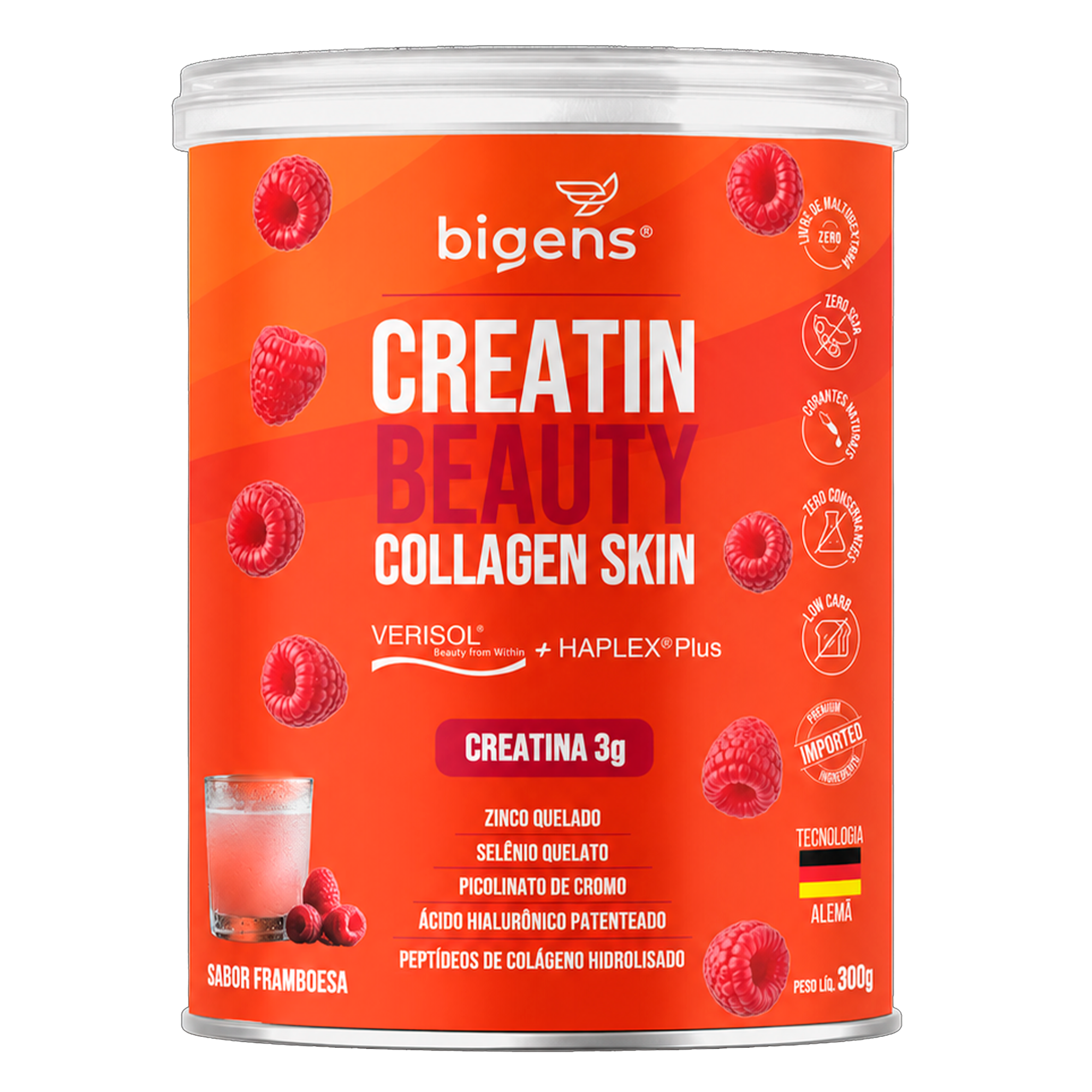 Creatin Beauty | Sabor Framboesa Collagen Skin 300g - Colágeno - Bigens