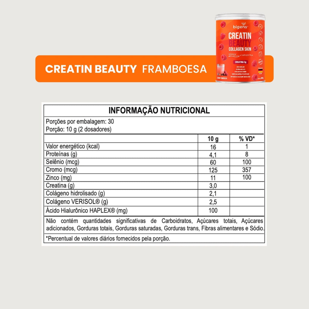 Creatin Beauty | Sabor Framboesa Collagen Skin 300g - Colágeno - Bigens