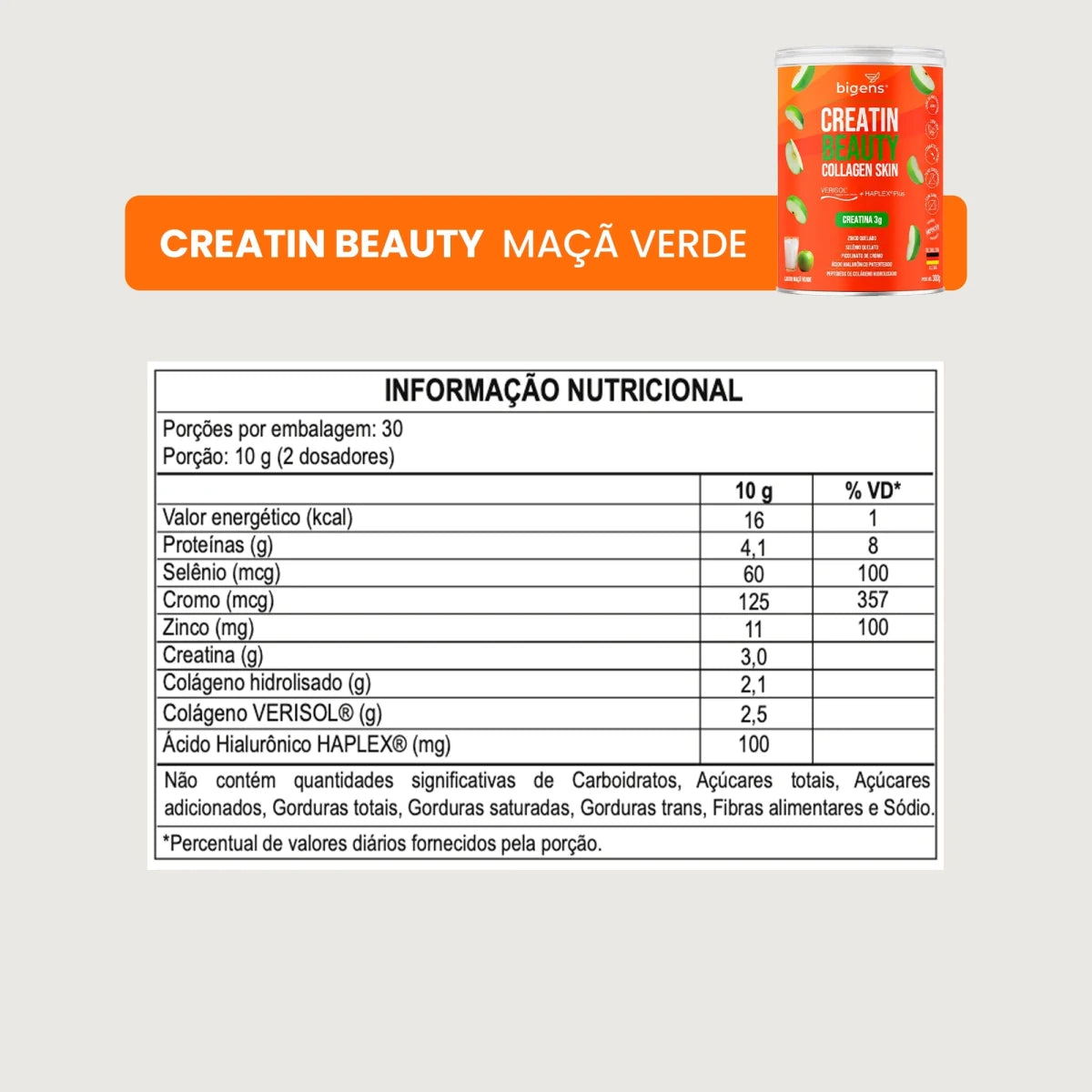 Creatin Beauty | Sabor Maçã Verde Collagen Skin 300g - Colágeno - Bigens