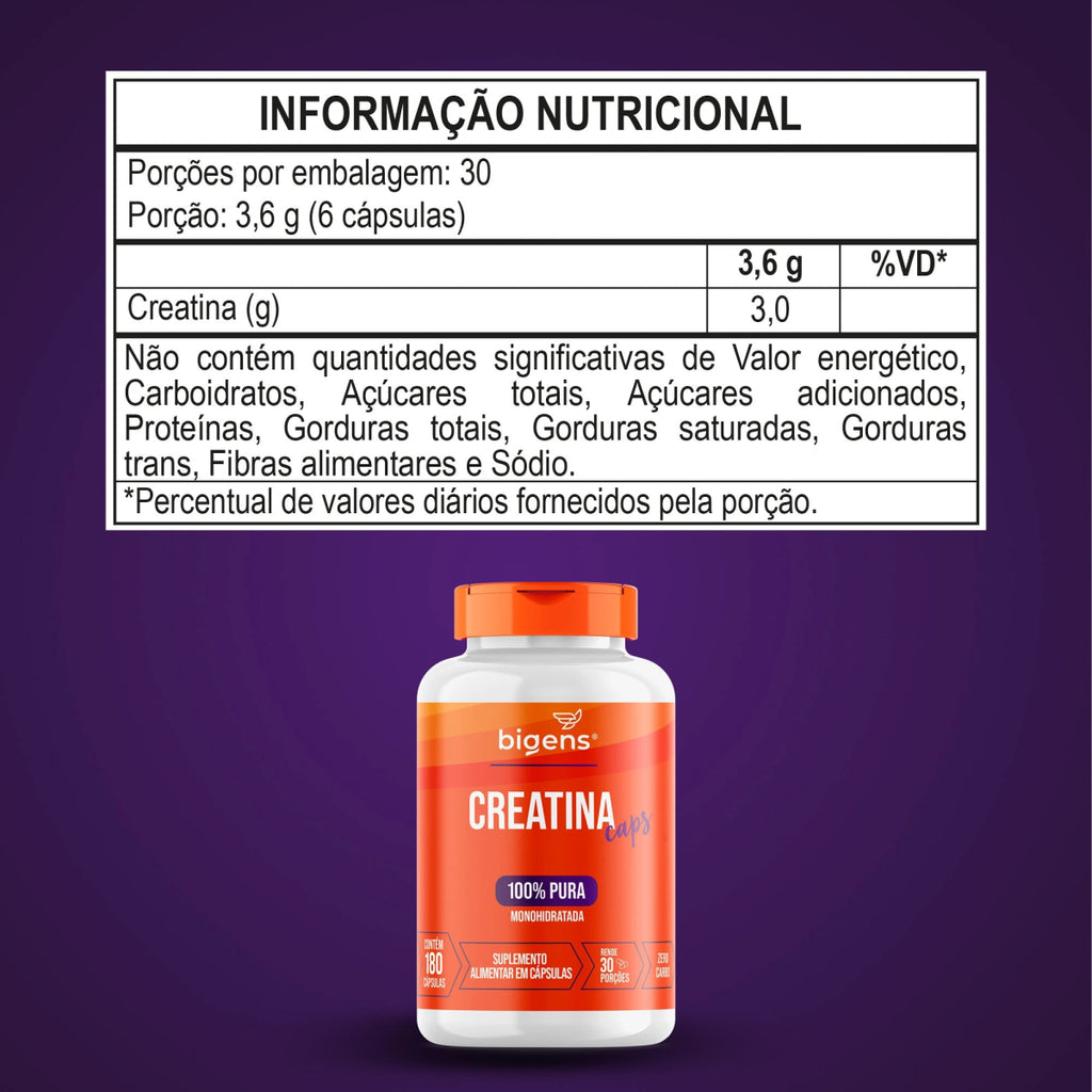 Creatina Caps | Monohidratada 180 Cápsulas - Bigens