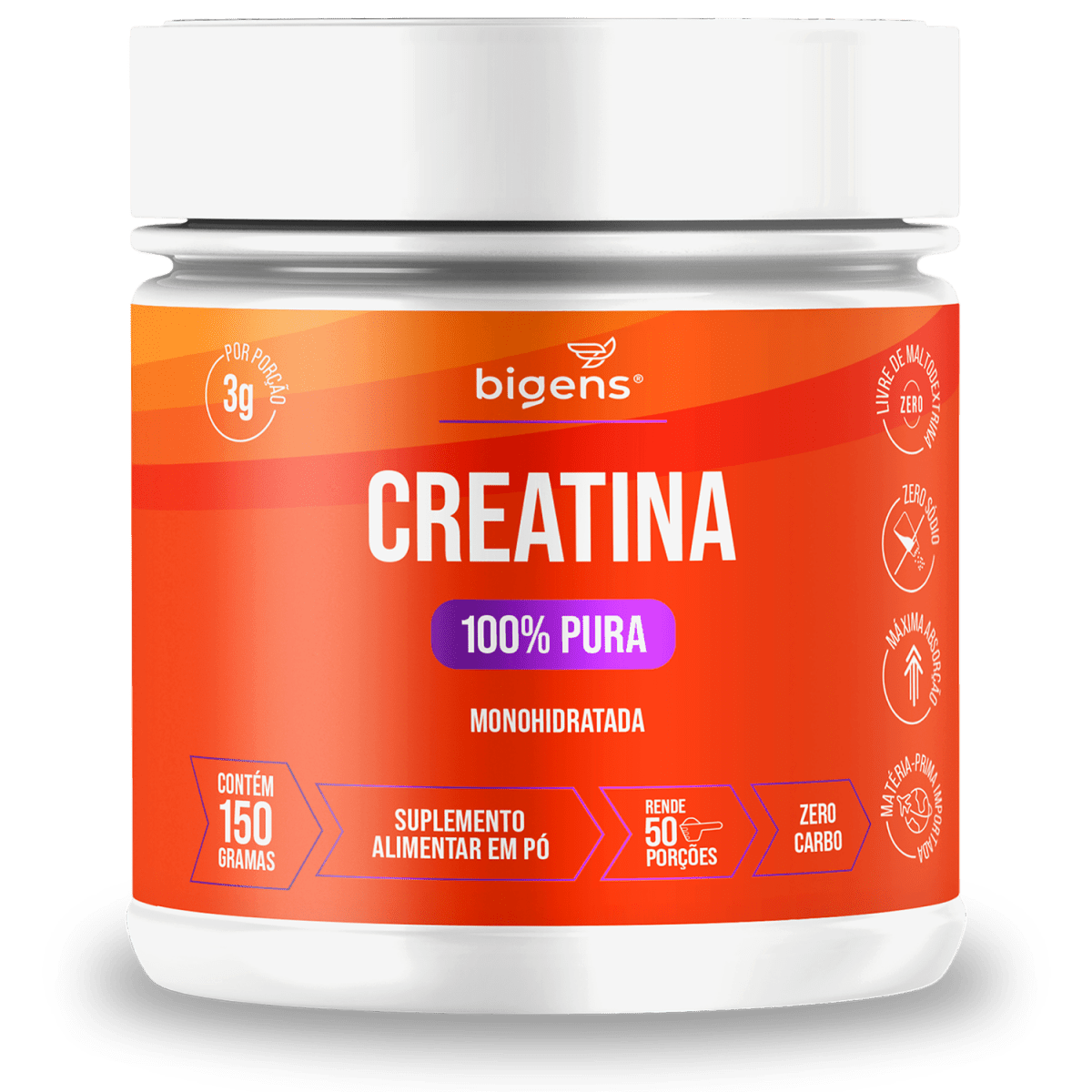 Creatina Pura em Pó | 100% Pura 150 ou 300g - aminoácido, omega - Bigens