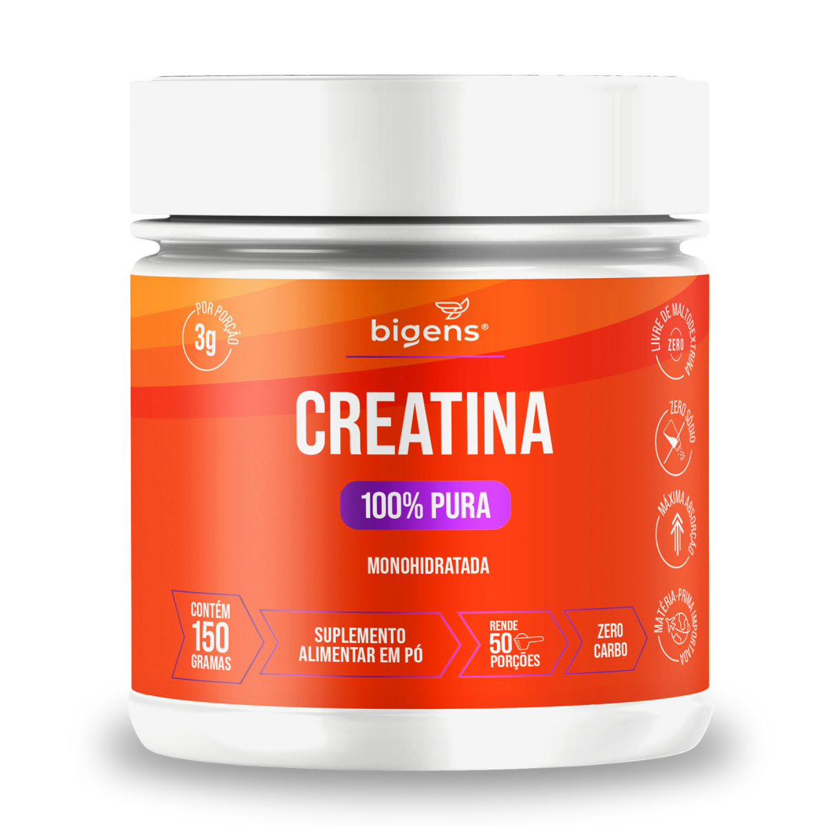 Creatina Pura em Pó | 100% Pura 150 ou 300g - aminoácido, omega - Bigens