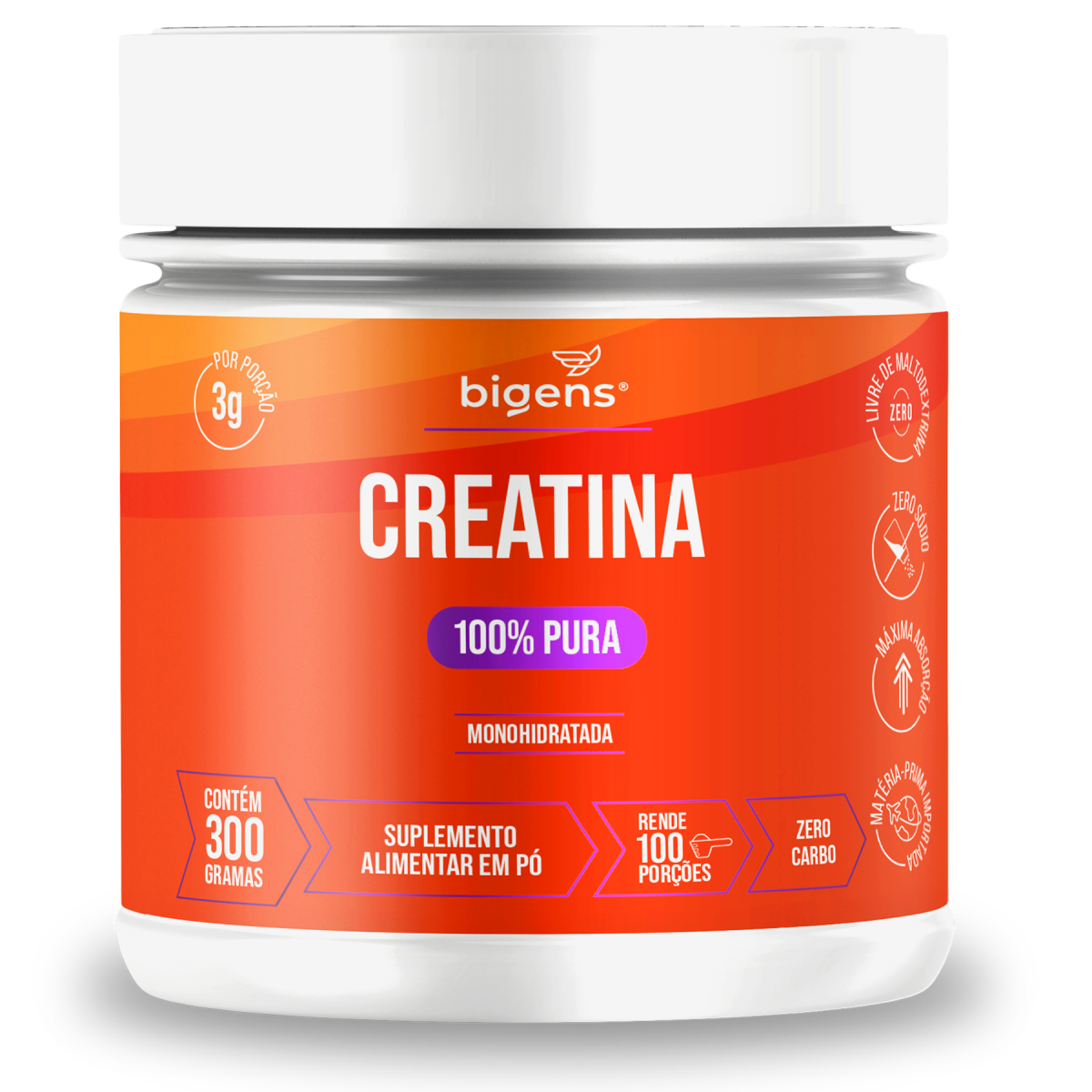 Creatina Pura em Pó | 100% Pura 150 ou 300g - aminoácido, omega - Bigens