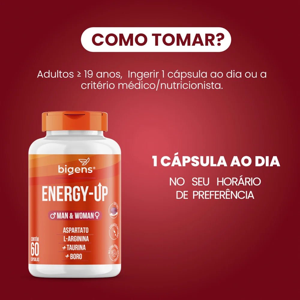 Energy Up | Aspartato + L - Arginina + Taurina + Boro 60 Cápsulas - Bigens