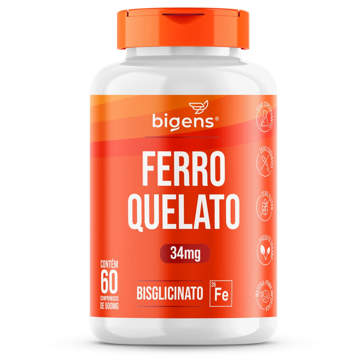 Ferro Quelato | 34mg Bisglicinato 60 Comprimidos - Bigens