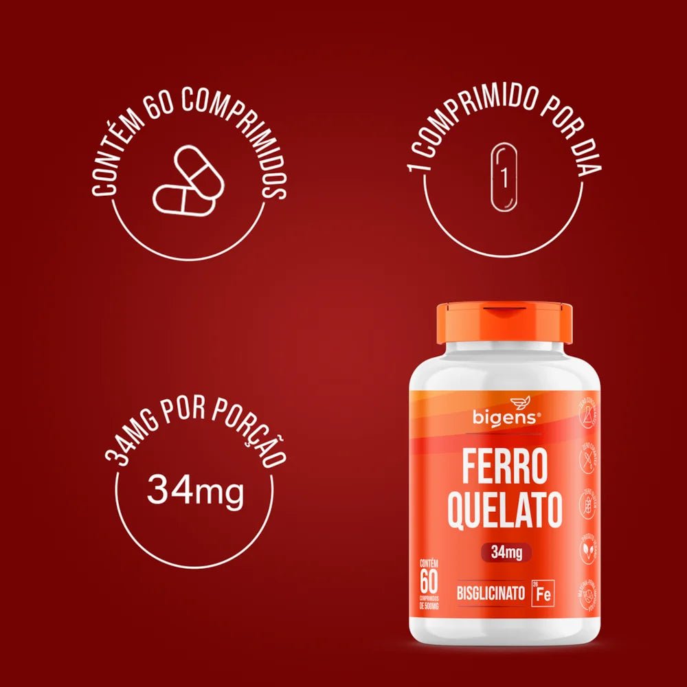 Ferro Quelato | 34mg Bisglicinato 60 Comprimidos - Bigens