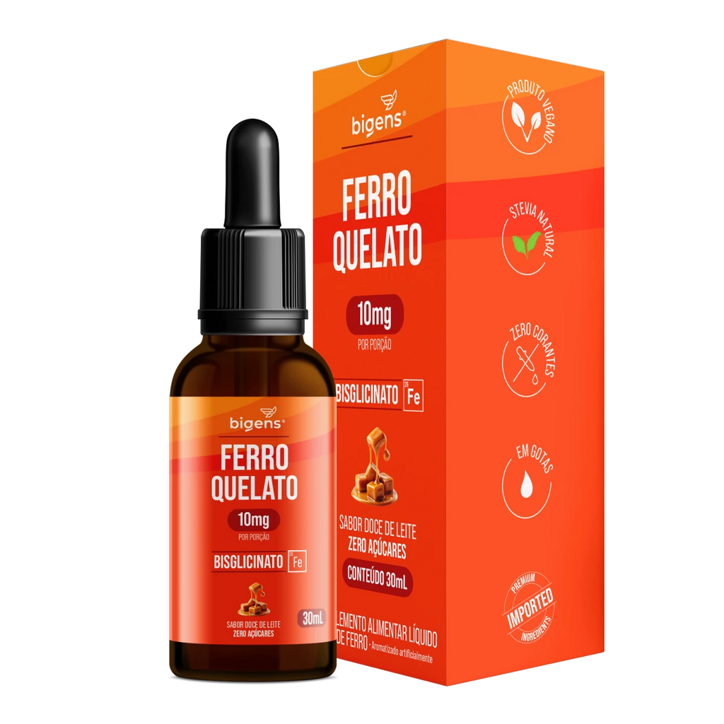 Ferro Quelato Gotas | Sabor Doce de Leite Bisglicinato 30ml - Bigens
