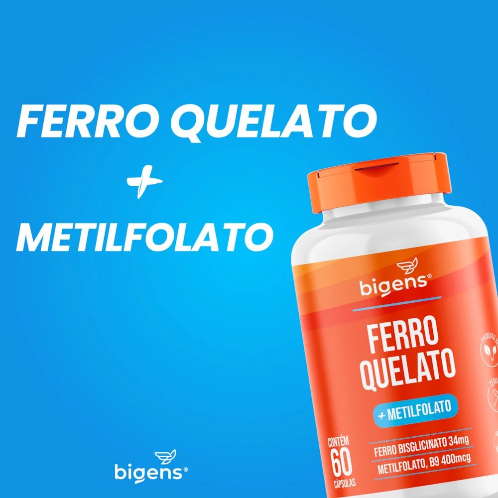 Ferro Quelato + Metilfolato | 34mg Bisglicinato + B9 60 Cápsulas - Bigens