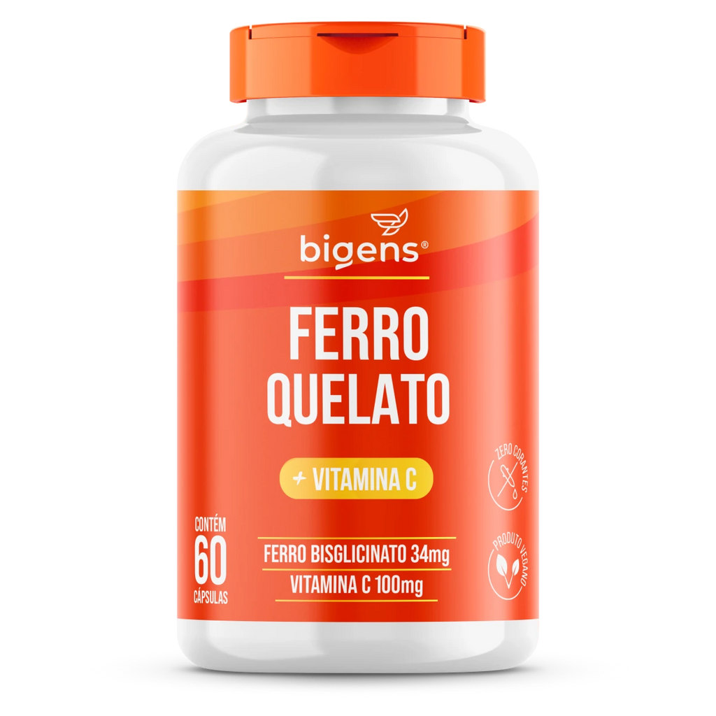 Ferro Quelato + Vitamina C | 34mg Bisglicinato 60 cápsulas - Bigens