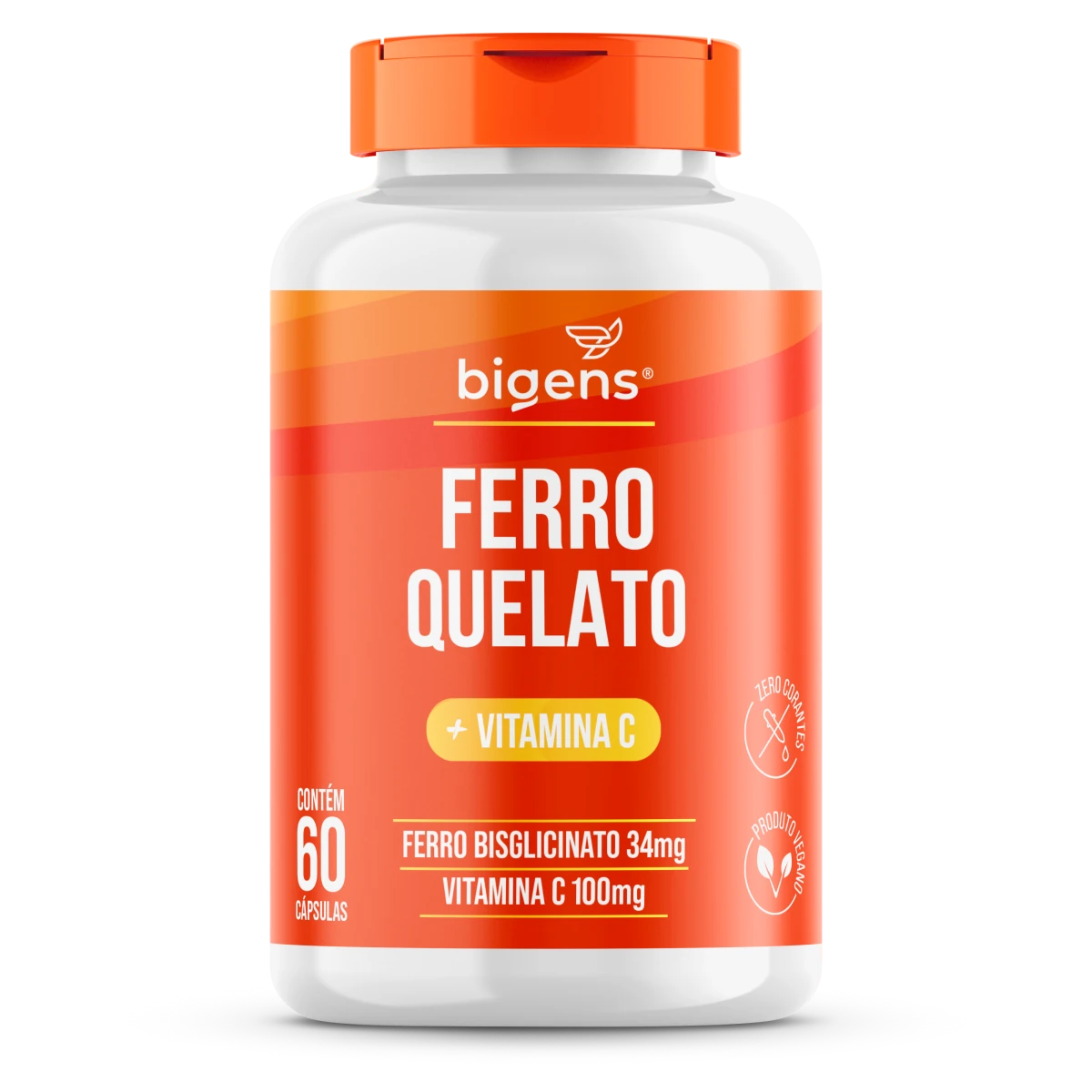 Ferro Quelato + Vitamina C | 34mg Bisglicinato 60 cápsulas - Bigens