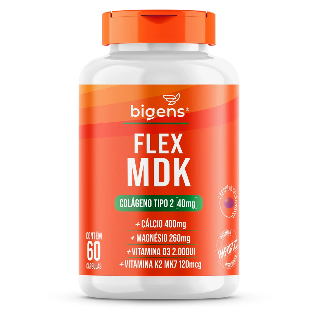 Flex MDK | Colágeno Tipo 2 + Cálcio + Magnésio + Vit. D3 e K2 60 Cápsulas - Bigens