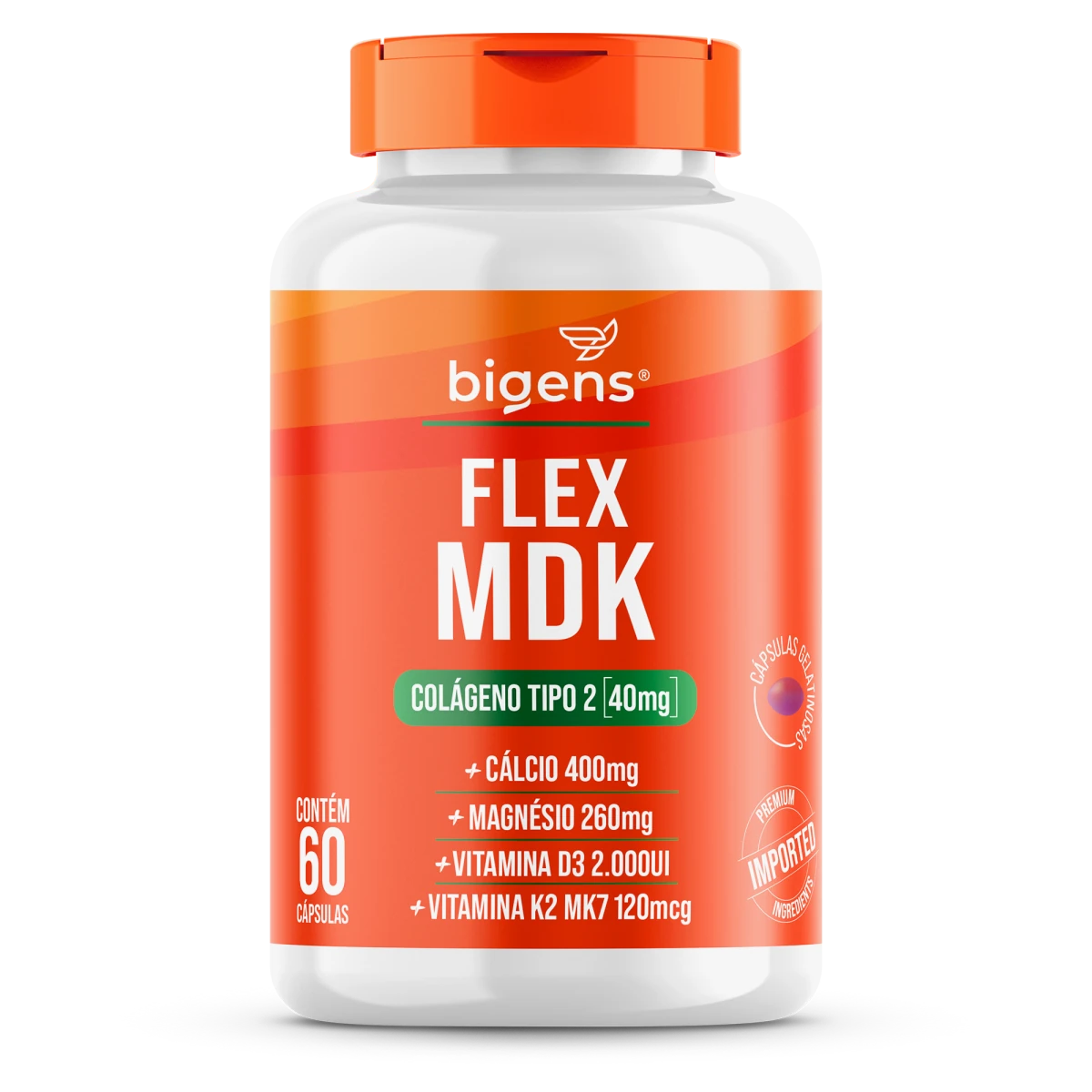 Flex MDK | Colágeno Tipo 2 + Cálcio + Magnésio + Vit. D3 e K2 60 Cápsulas - Bigens