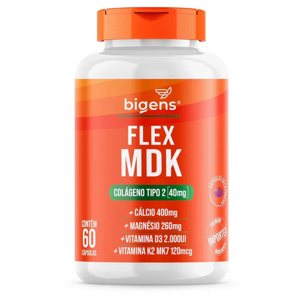Flex MDK | Colágeno Tipo 2 + Cálcio + Magnésio + Vit. D3 e K2 60 Cápsulas - Bigens